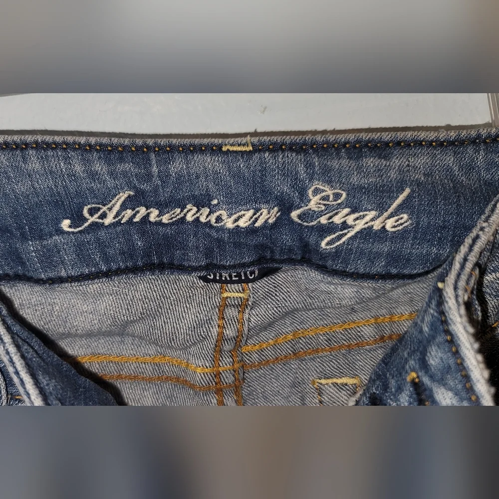 American Eagle Denim Jeans size 00 vintage Y2K decorative stitching stretch - Picture 9 of 16